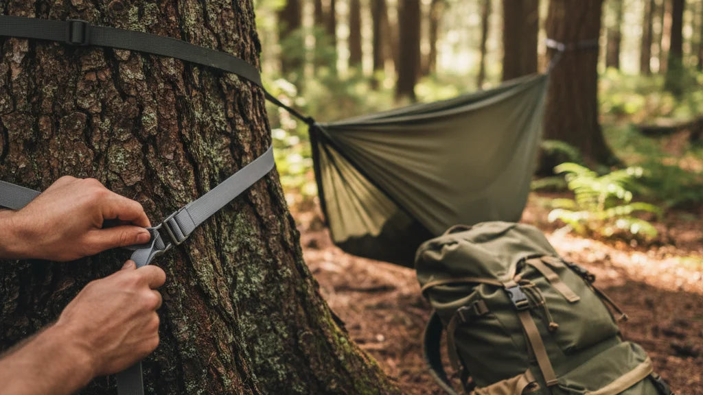 comment accrocher un hamac tente sangle arbre forêt bivouac