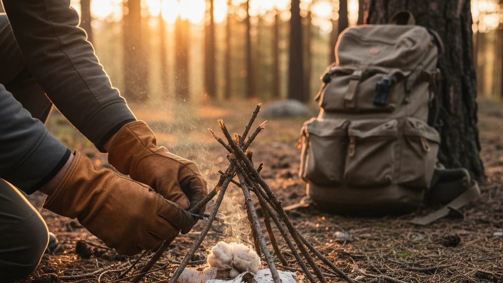 comment faire un feu bivouac préparation tipi brindilles forêt randonneur