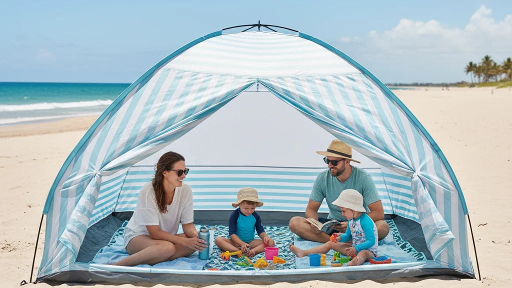 tente anti uv plage protection solaire famille enfants ete bord mer