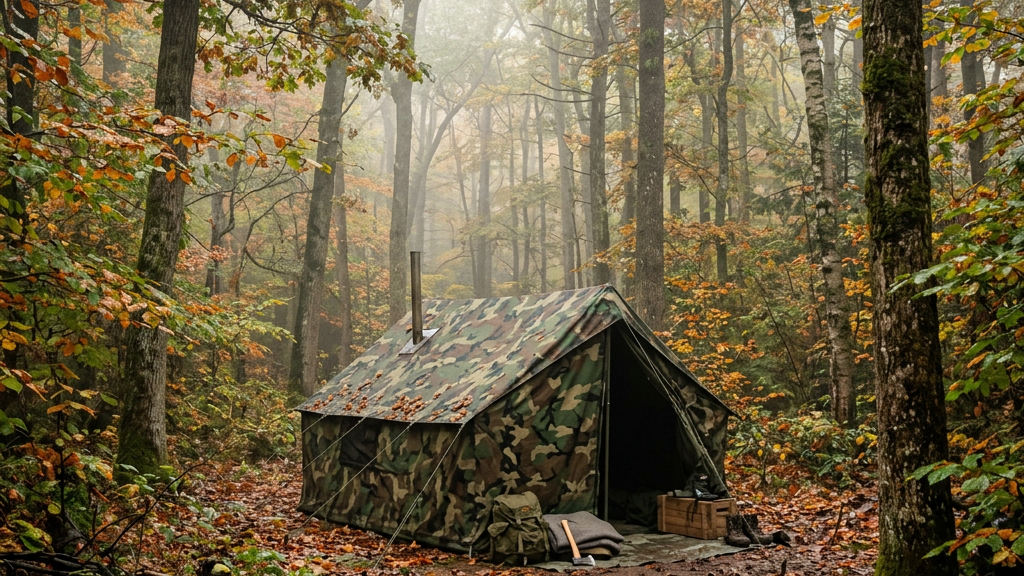 tente militaire camouflage foret bivouac