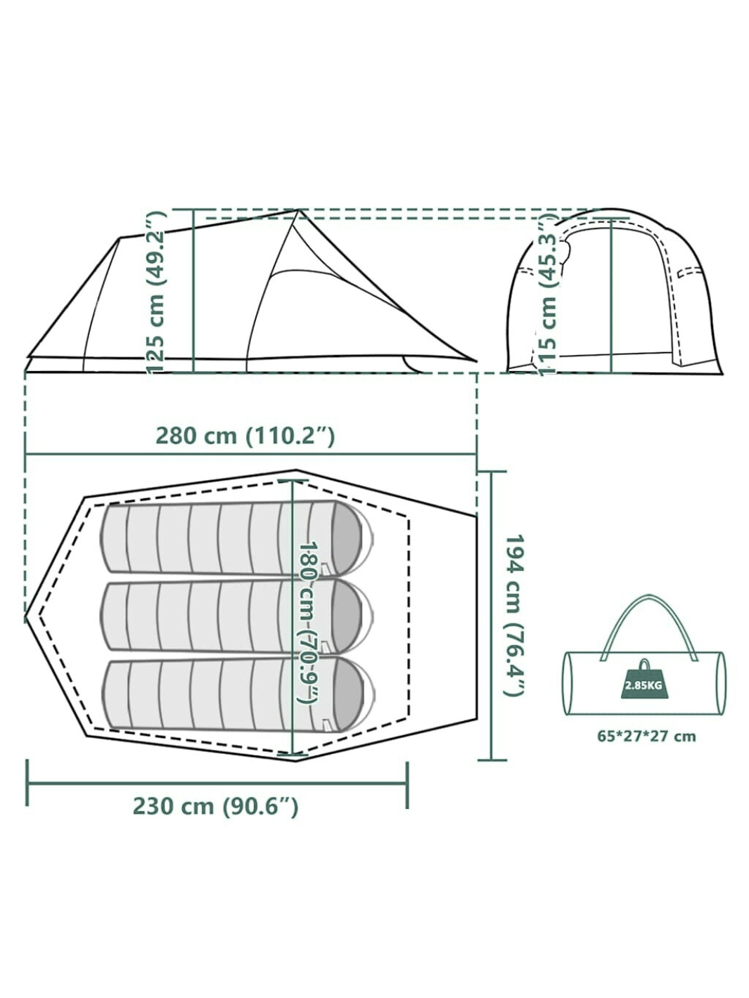Tente de camping en toile 3 places