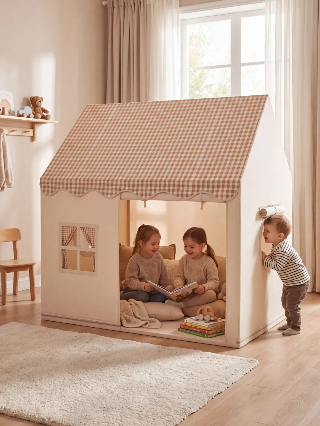 3 enfant jouent dans une Cabane enfant intérieur 3 à 4 places dans une chambre tente et co