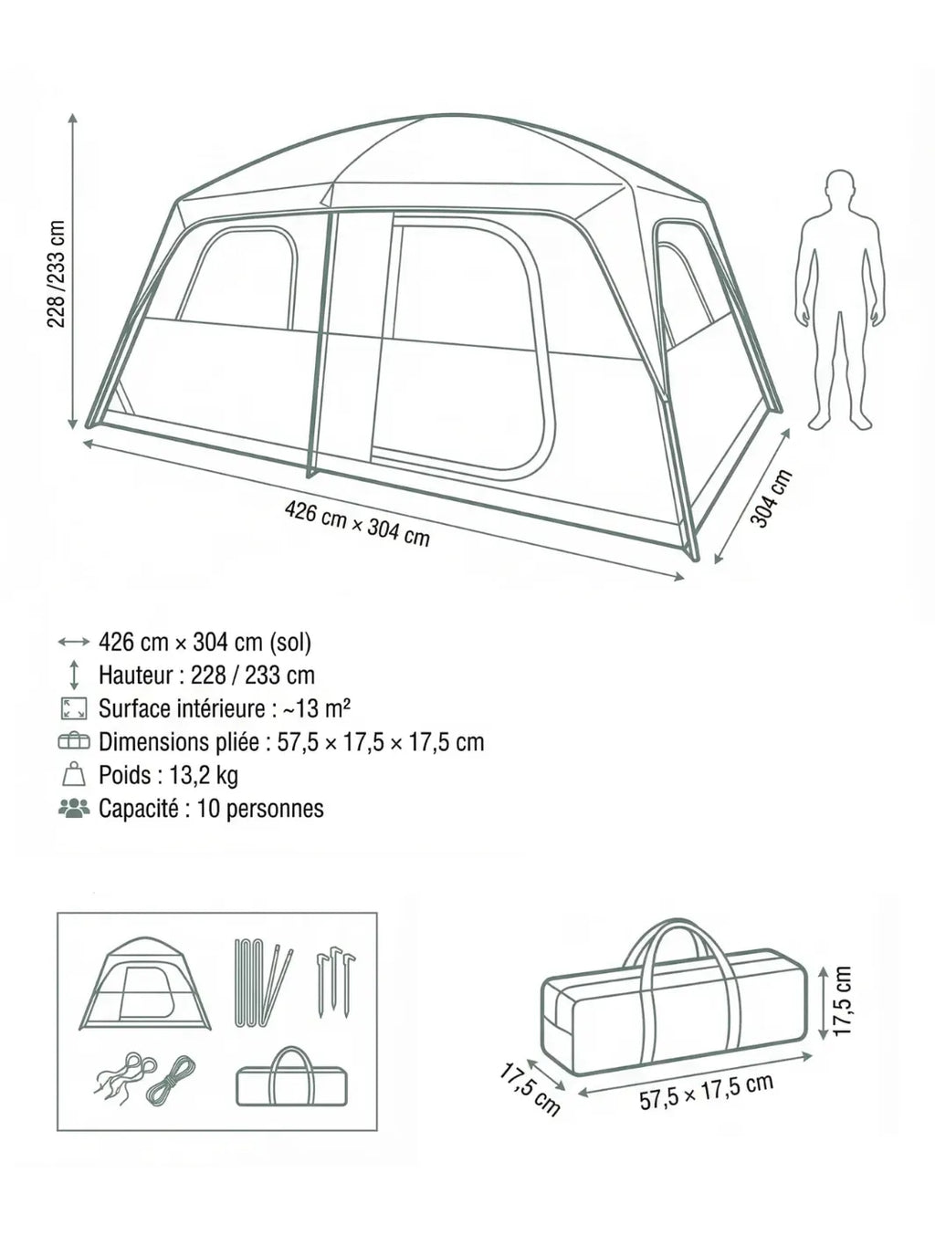 Tente 10 personnes | SÉJOUR MODULABLE SPACIEUX