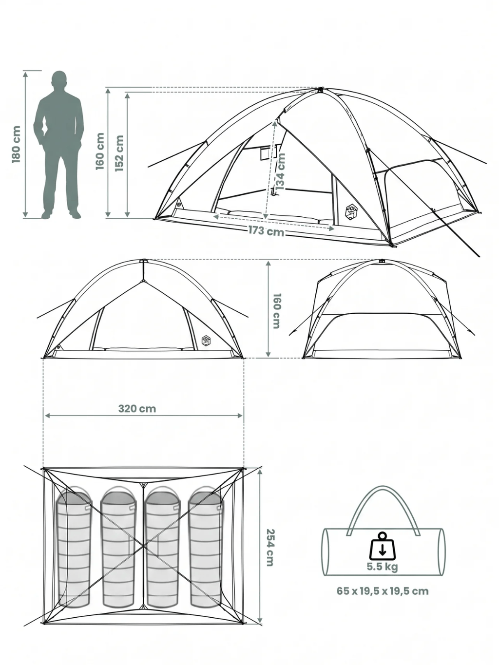 Tente 4 places imperméable | Dormez au sec, profitez à 4