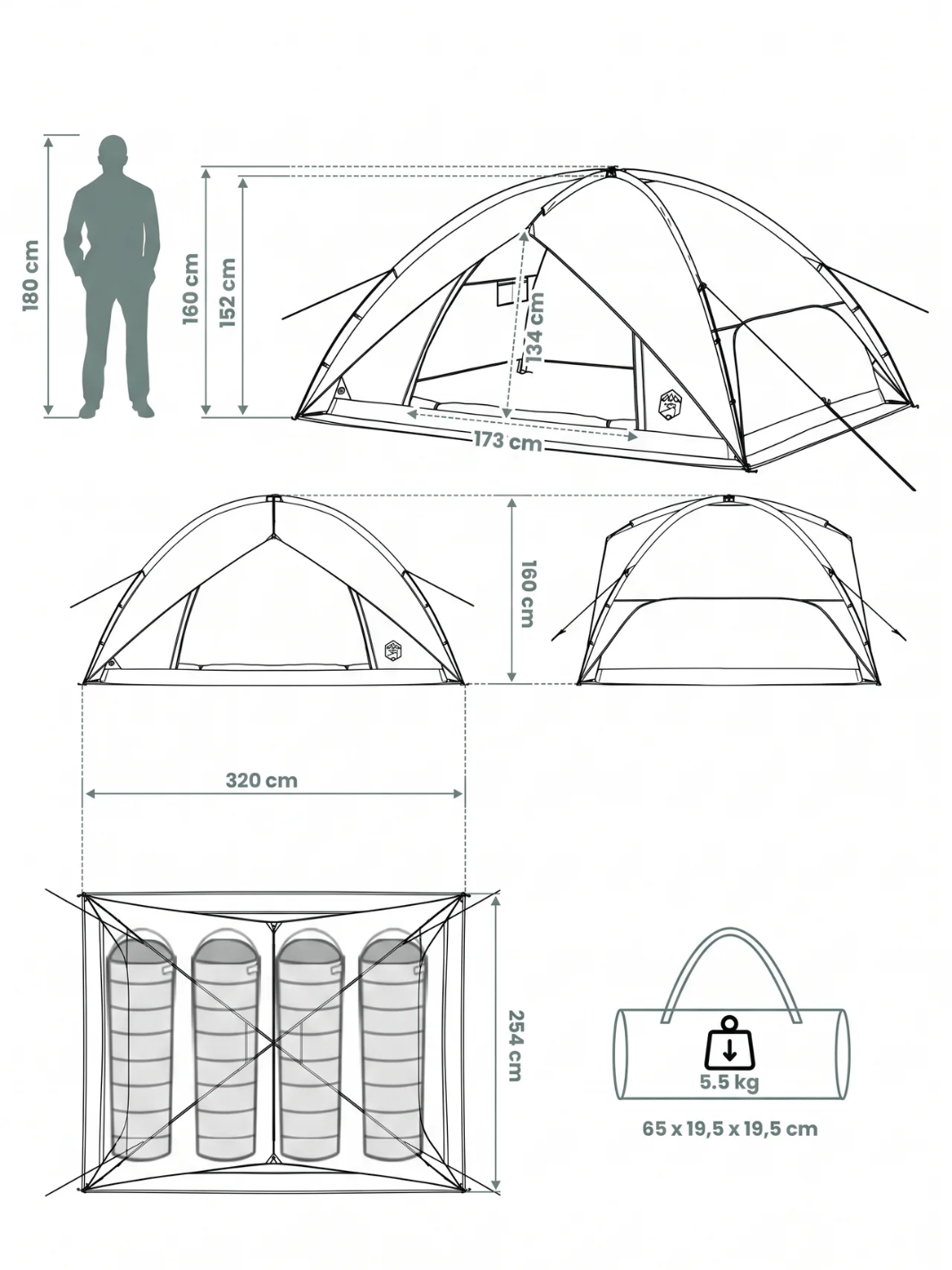 Tente 4 places imperméable | Dormez au sec, profitez à 4