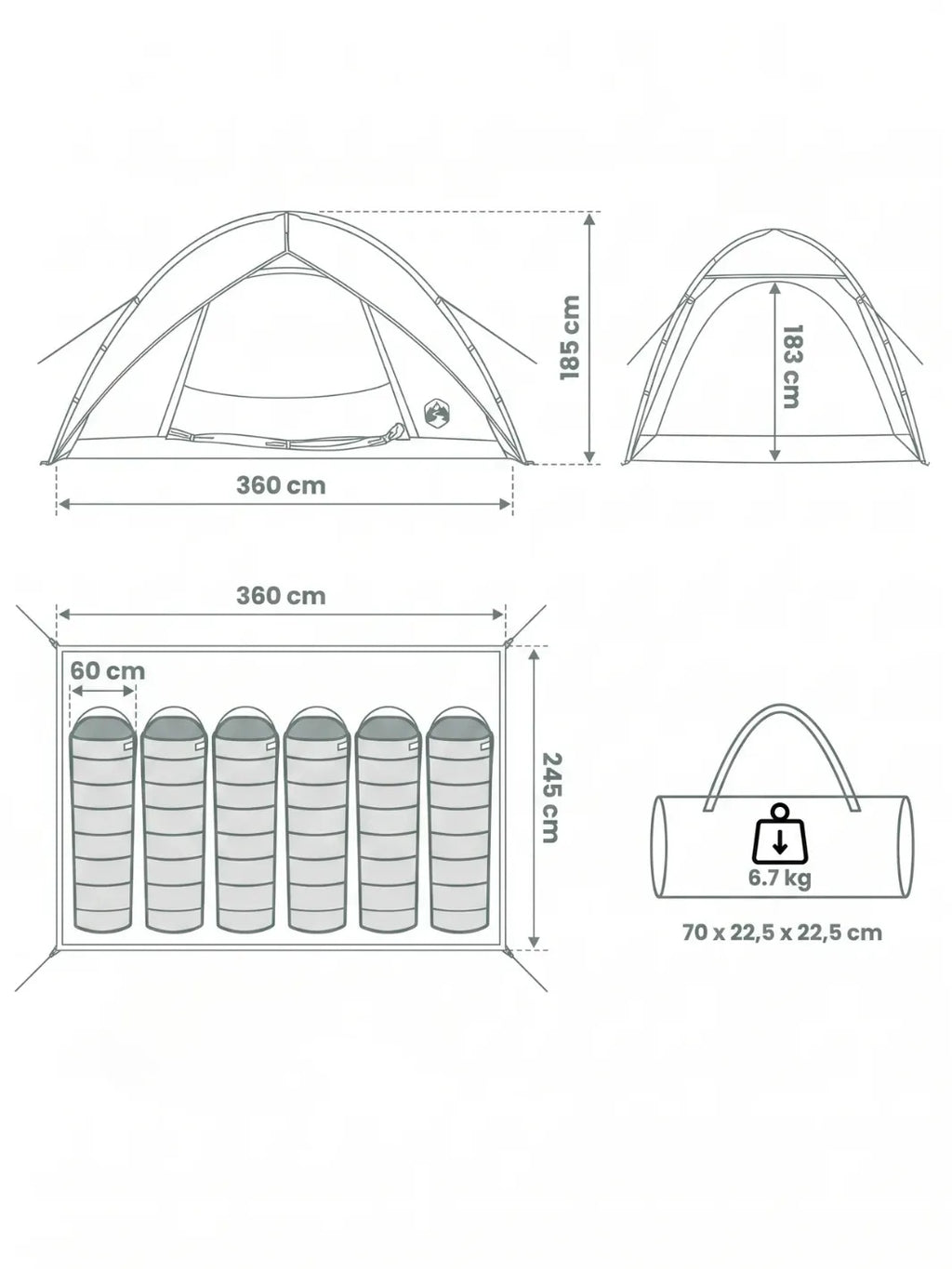 Tente 6 places imperméable | Dormez au sec à 6