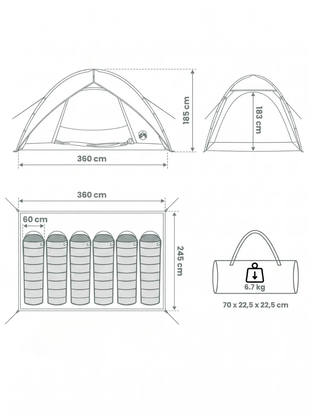 Tente 6 places imperméable | Dormez au sec à 6