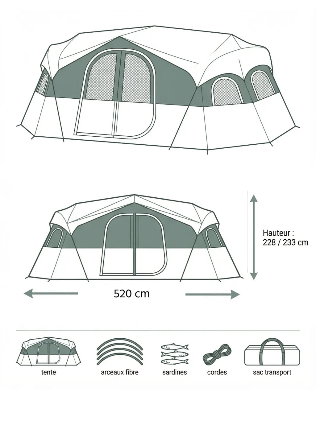 Tente camping familiale 8 personnes | TROIS CHAMBRES SÉPARÉES