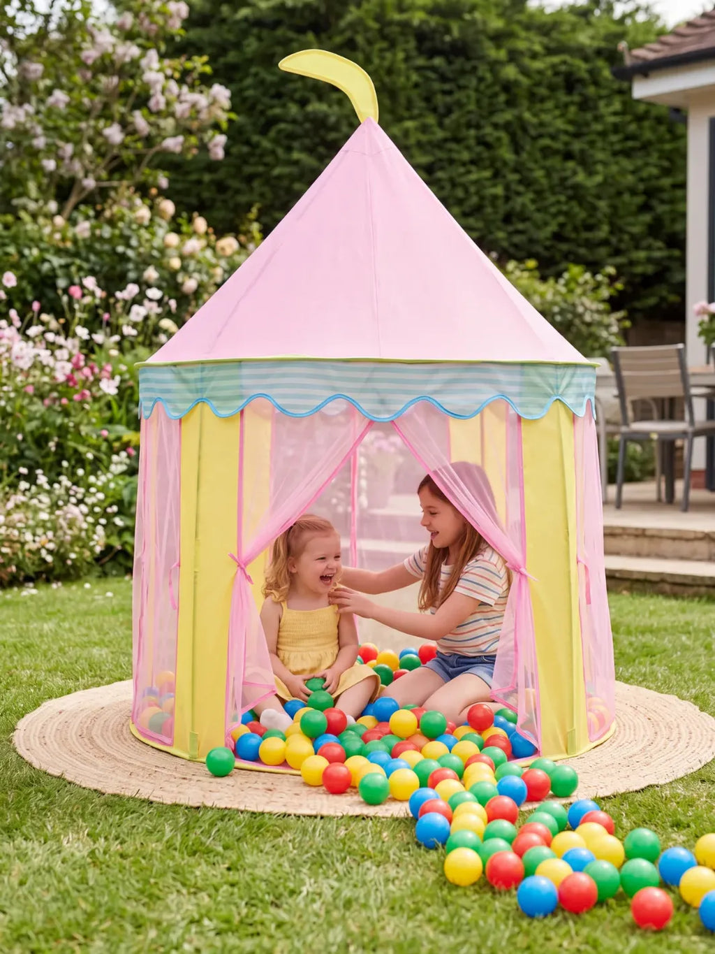 Tente château enfant | rose et prêt en 2 secondes