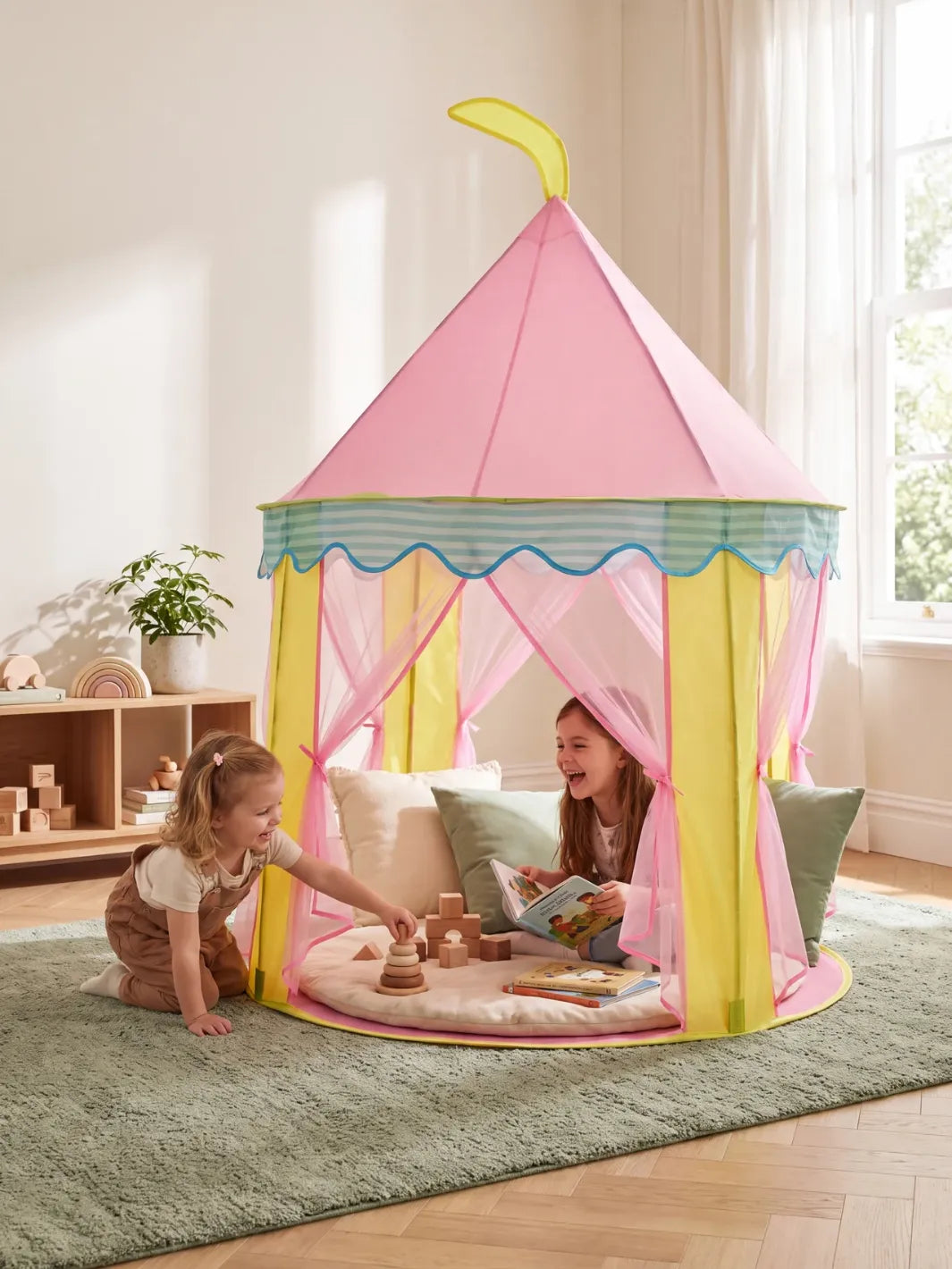 Tente château enfant | rose et prêt en 2 secondes