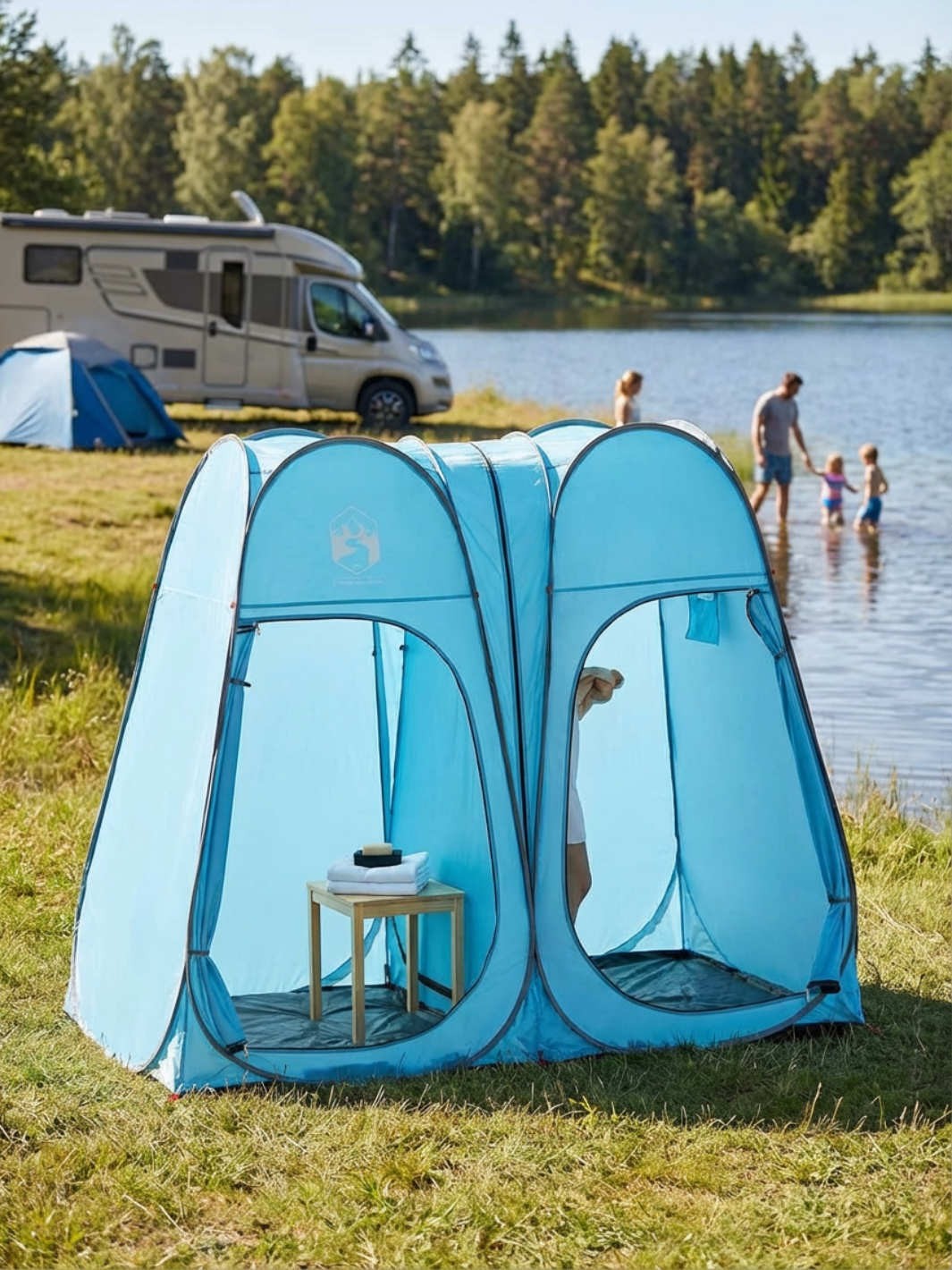 Tente de douche familiale | Confort partagé dehors