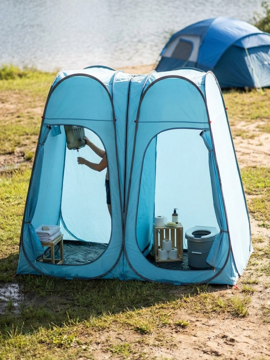 Tente de douche familiale | Confort partagé dehors
