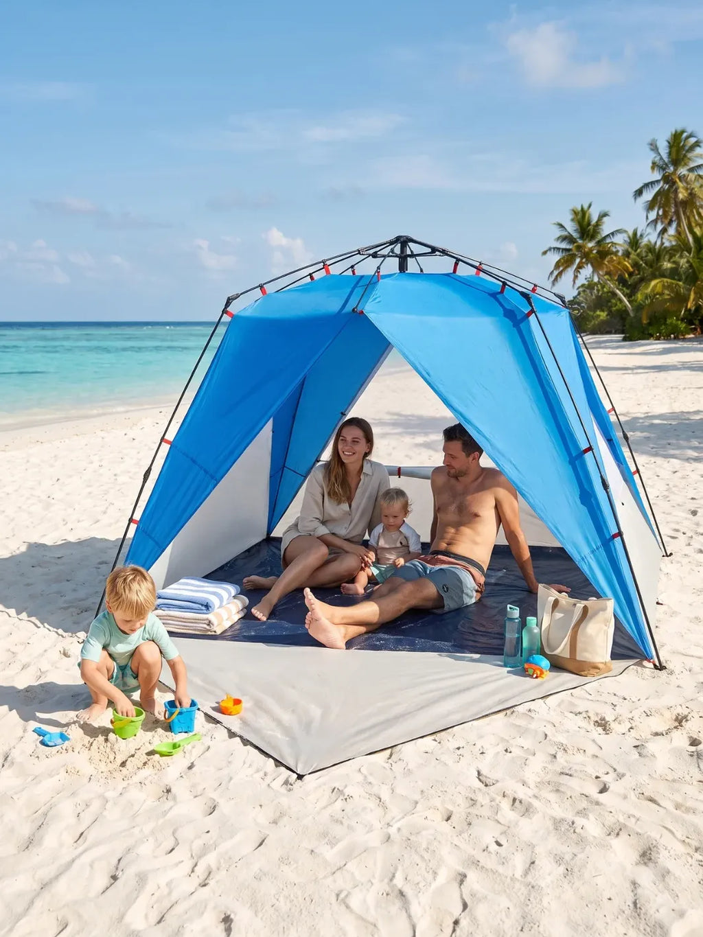 Tente de plage 4 personnes | MONTAGE RAPIDE & STABLE AU VENT