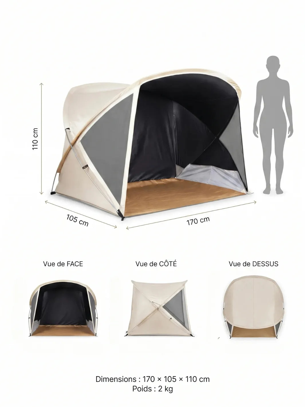 Tente de plage anti UV adulte | FRAÎCHEUR GARANTIE