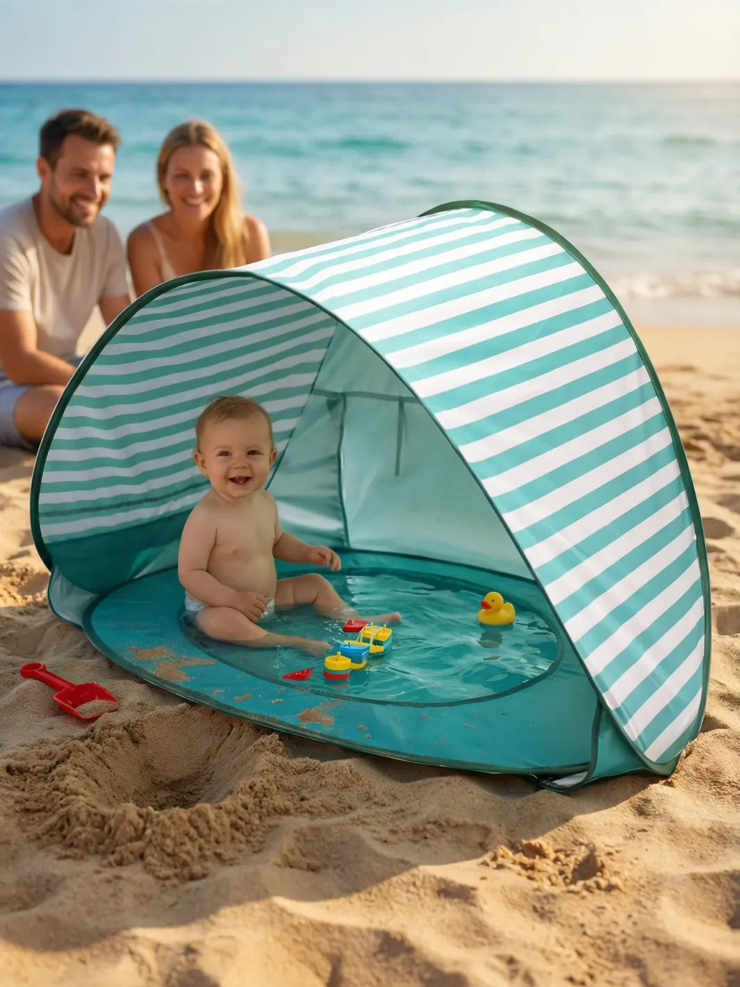 Tente de plage avec piscine | ludique et protectrice