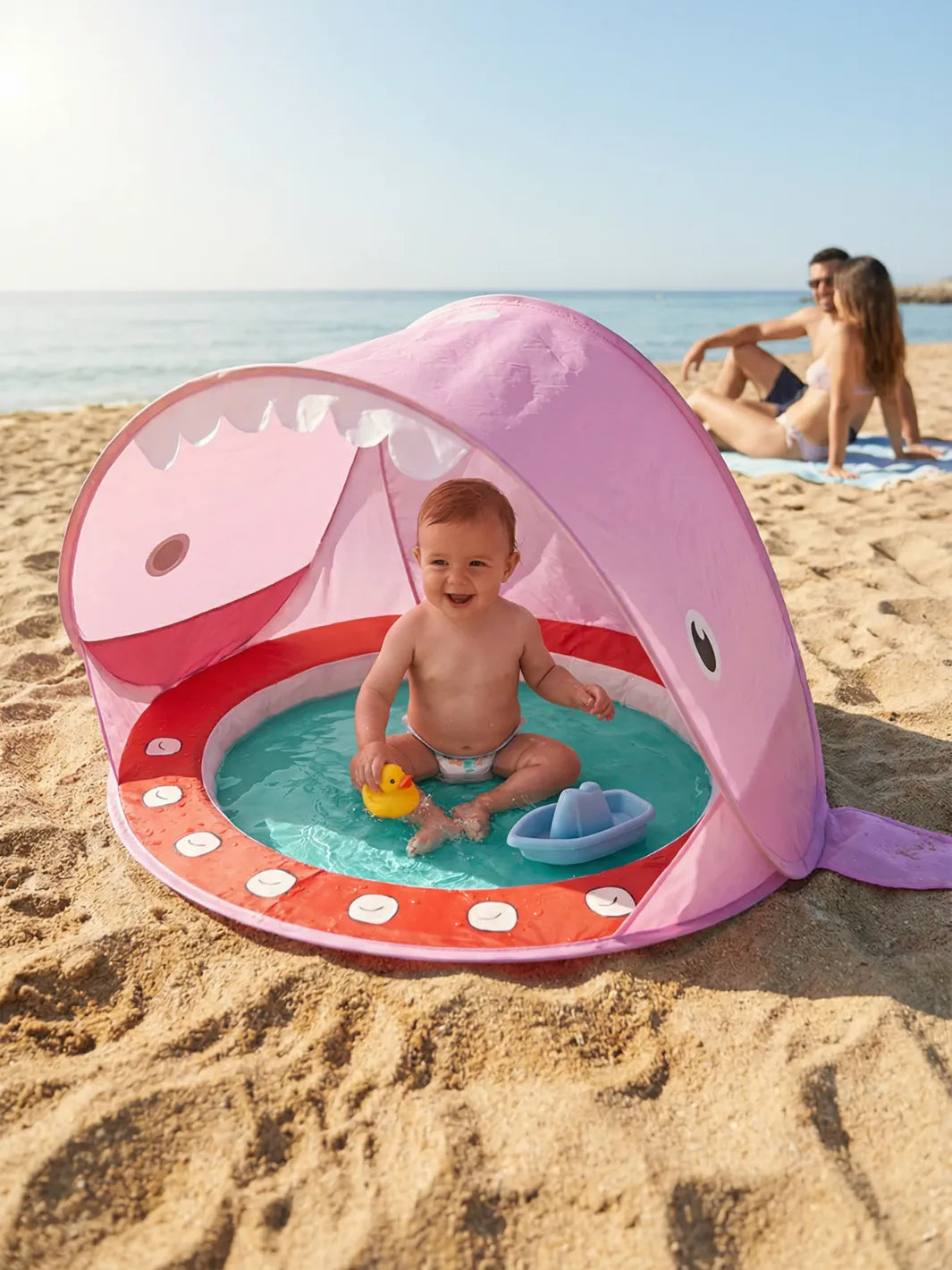 Tente de Plage Bébé avec Piscine,Tente Camping Portable Requin Pop-Up,Amovible Abri de Plage Tente de Plage Bébé avec Piscine,Tente Camping Portable Requin Pop-Up,Amovible Abri de Plage