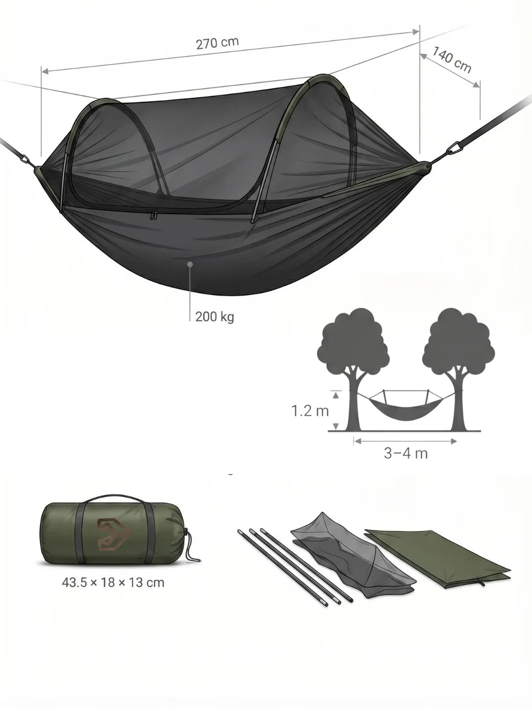 Tente hamac suspendu | QUATRE CONFIGURATIONS FLEXIBLES