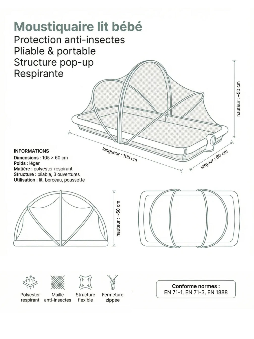 Tente Moustiquaire Lit Bébé | PROTECTION INSECTES & CHATS