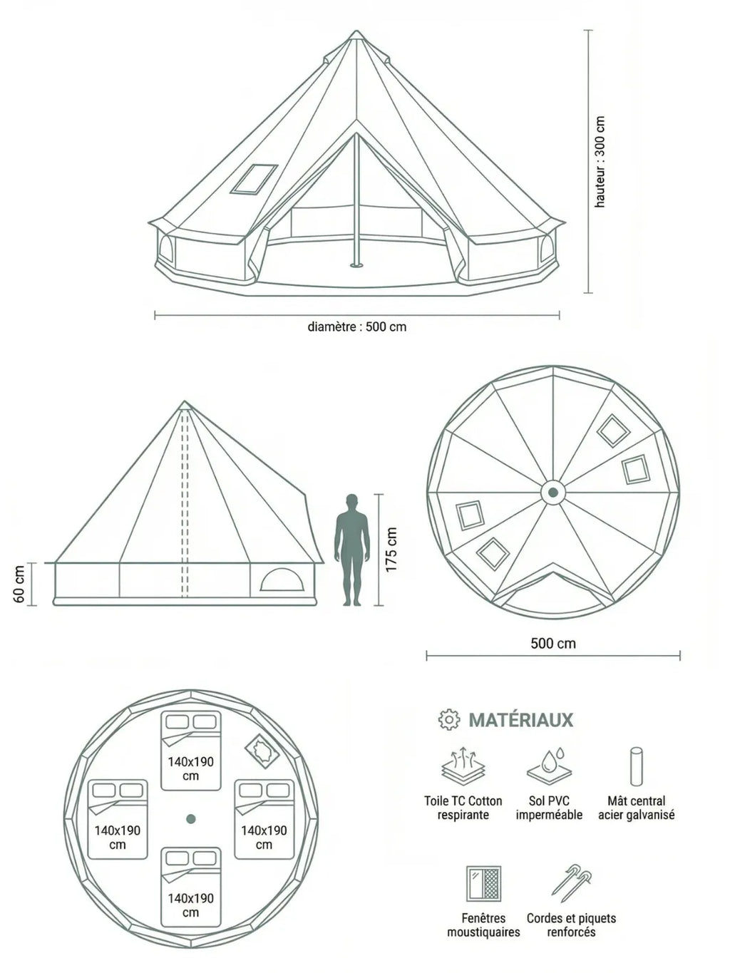 Tente Yourte 8 Personnes | DIAMÈTRE 5M ESPACE RÉEL