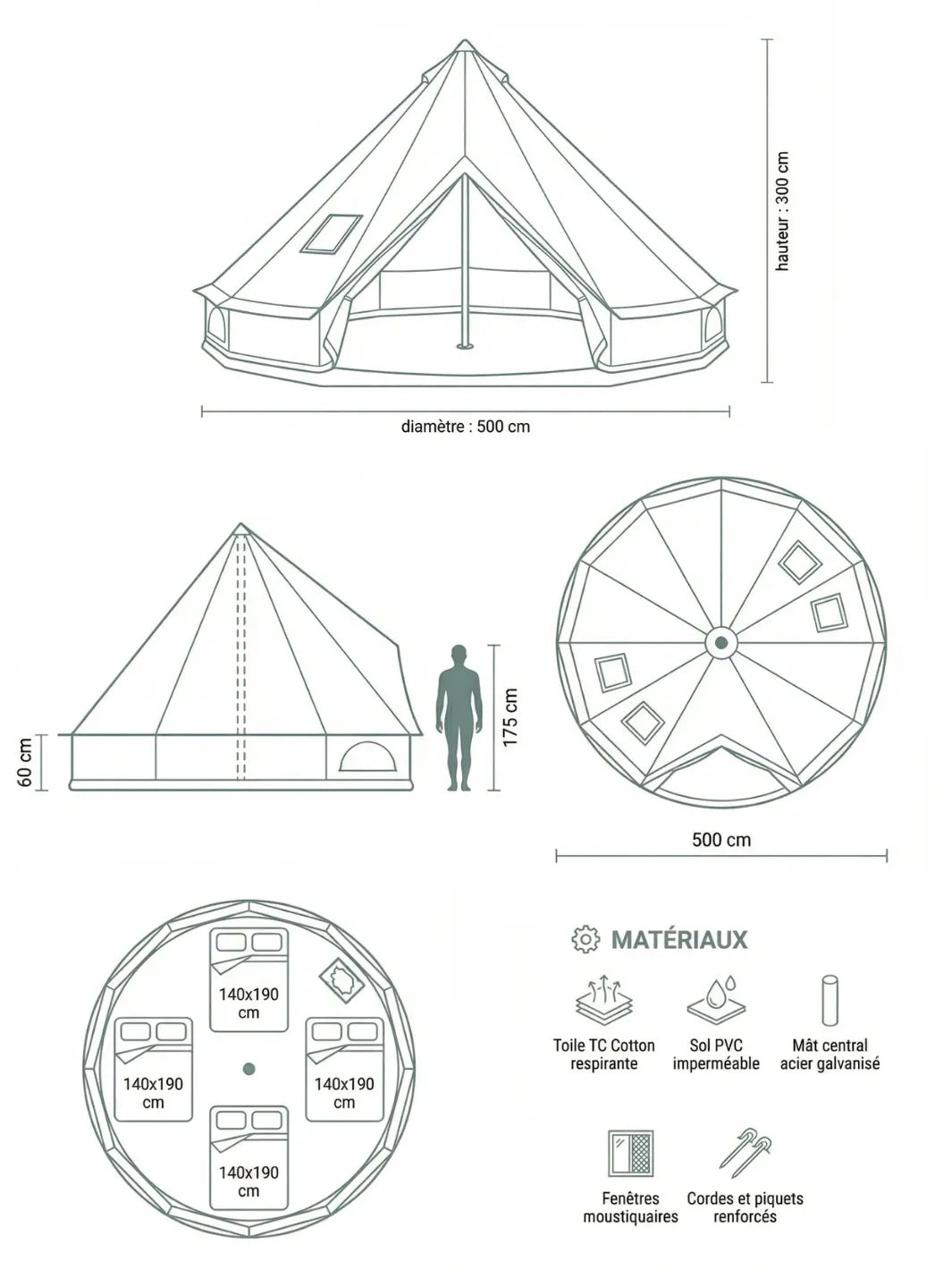 Tente Yourte 8 Personnes | DIAMÈTRE 5M ESPACE RÉEL