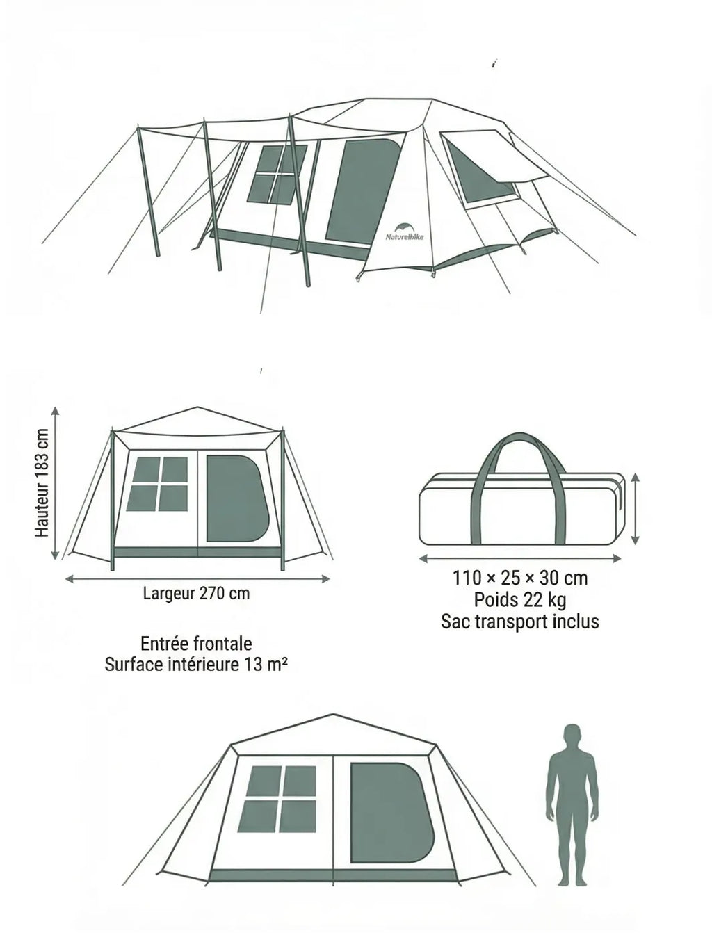 Toile de tente familiale | 6 PERSONNES CONFORT TOTAL
