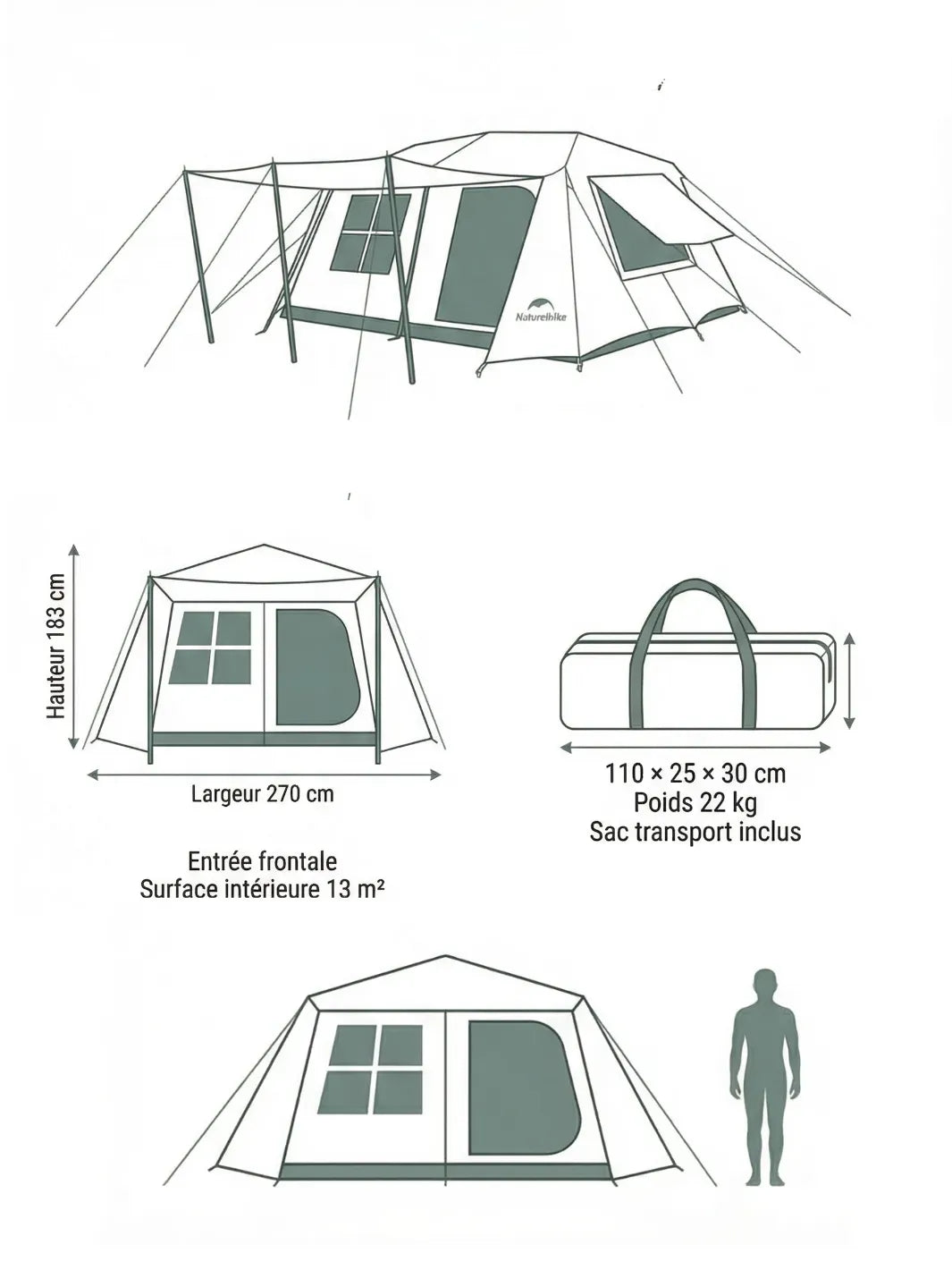 Toile de tente familiale | 6 PERSONNES CONFORT TOTAL